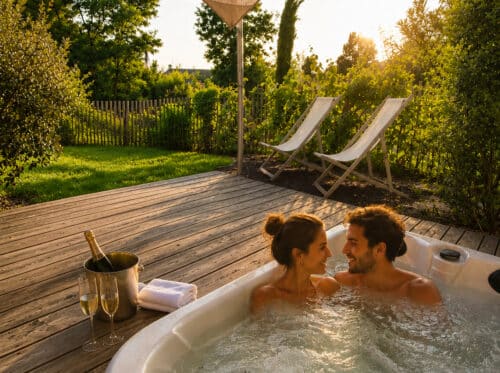 couple spa prive coucher soleil maison hotes tarn